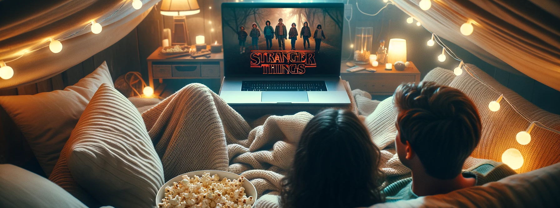 un couple regarde la série stranger things