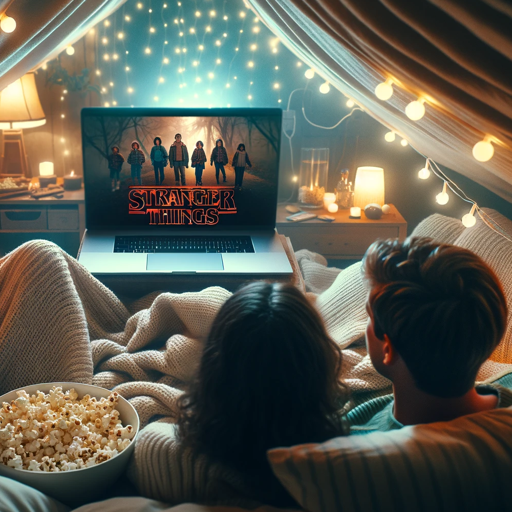 un couple regarde la série stranger things